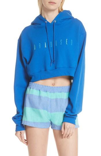 Women's Paradised Logo Embroidered Crop Hoodie - Blue