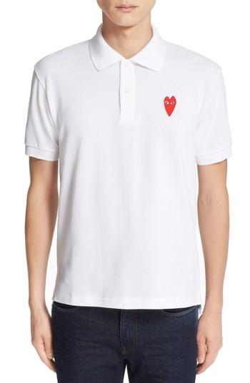 Men's Comme Des Garcons Play Stretch Heart Face Polo - White