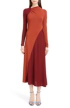 Women's Victoria Beckham Bicolor Asymmetrical Jersey Midi Dress - Orange