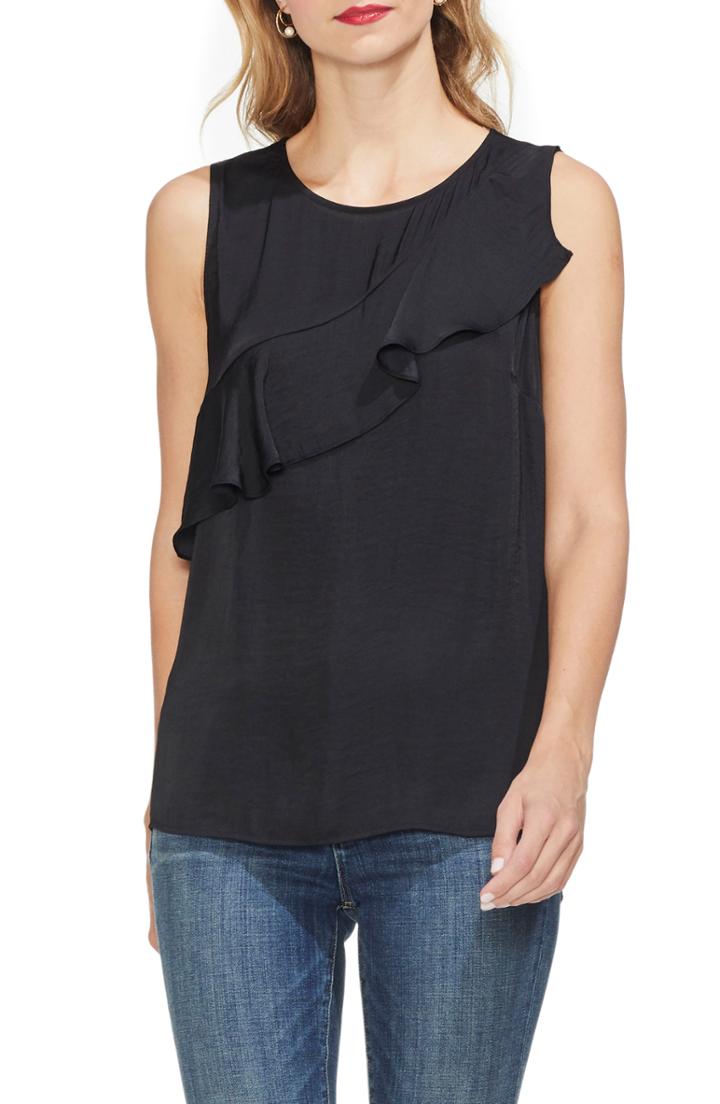Women's Vince Camuto Ruffle Yoke Sleeveless Blouse - Black
