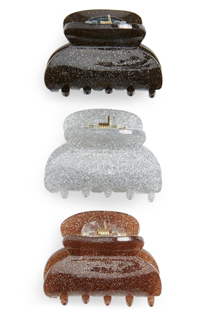 Tasha 3-pack Glitter Jaw Clips, Size - White
