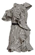 Women's Self-portrait Abstract Stripe Asymmetrical Dress - Black