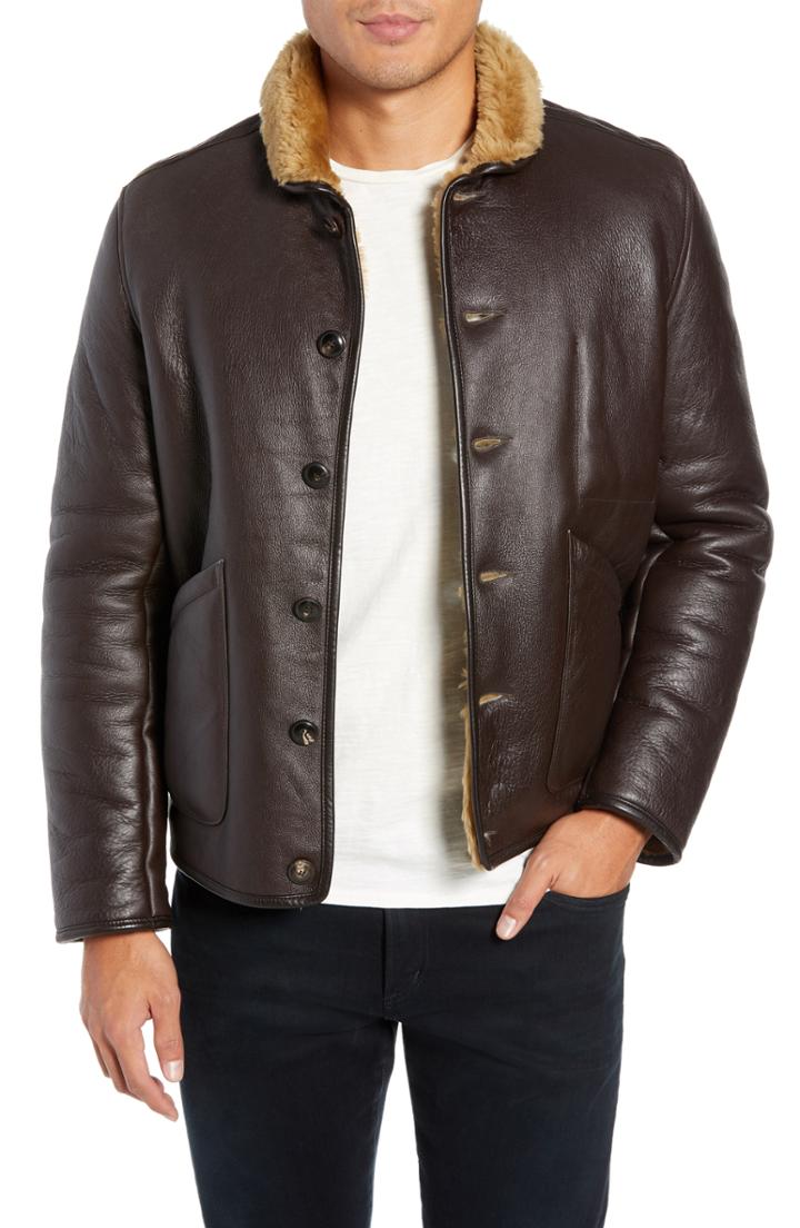 Men's Ymc Brainticket Genuine Shearling Jacket - Brown