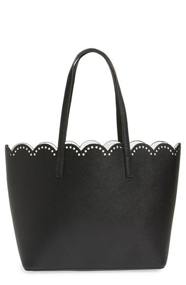 Junior Women's Bp. Scalloped Faux Leather Tote - Black