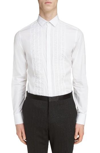 Men's Lanvin Ruffle Tuxedo Shirt Eu - White