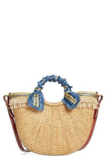 Sam Edelman Metallic Fringed Straw Tote - Beige