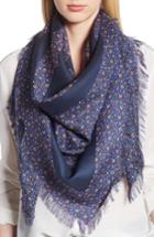 Women's Tory Burch Wild Pansy Logo Square Scarf, Size - Blue