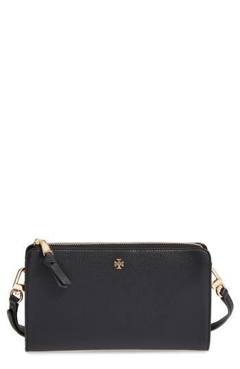 Women's Tory Burch Robinson Leather Wallet/crossbody Bag - Black