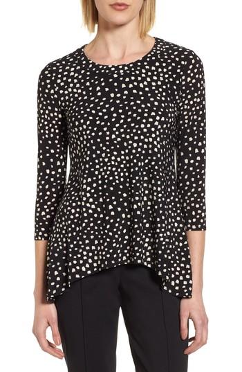 Women's Anne Klein New York Printed Sharkbite Hem Top, Size - Black