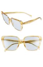 Women's Celine 57mm Modified Square Cat Eye Sunglasses - Striped Yellow Havana