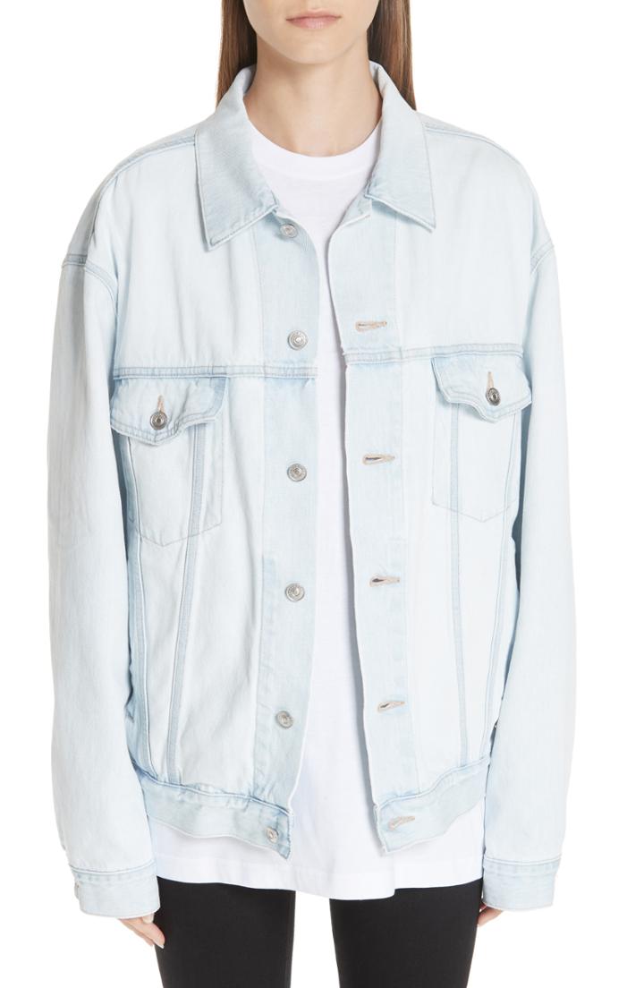 Women's Balenciaga Embossed Back Logo Denim Jacket Us / 42 Fr - Blue