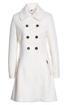 Petite Women's Guess Double Breasted Boiled Wool Peacoat P - White