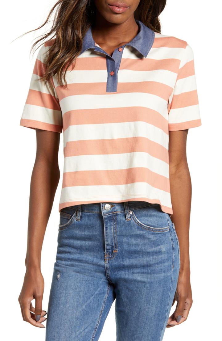 Women's Bp. Chambray Collar Polo, Size - Coral