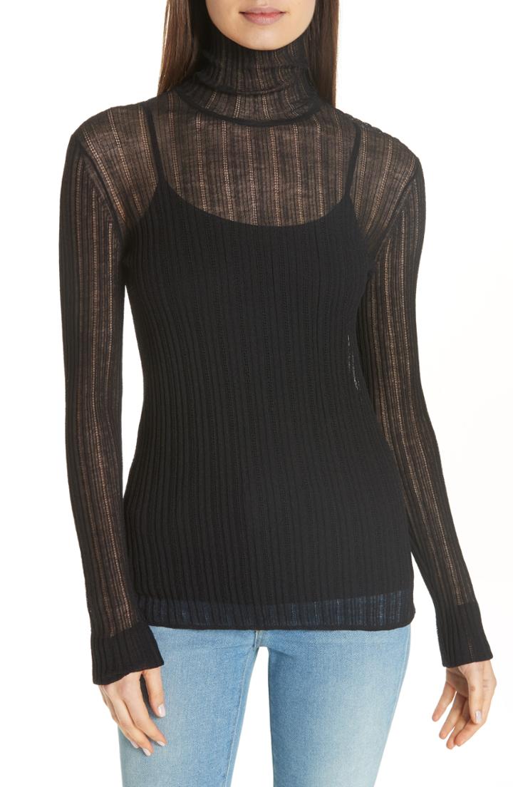 Women's Theory Lory Sheer Turtleneck - Black