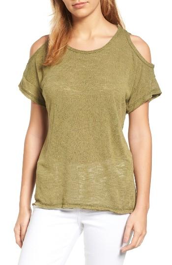 Petite Women's Bobeau Cold Shoulder Slub Knit Tee P - Green