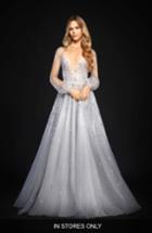 Women's Hayley Paige Lumi Embellished Long Sleeve Tulle Ballgown, Size - Blue