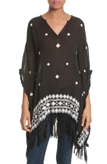 Women's Alice + Olivia Liana Embroidered Poncho /small - Black