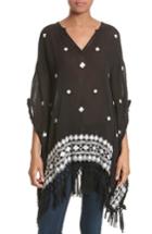 Women's Alice + Olivia Liana Embroidered Poncho /small - Black