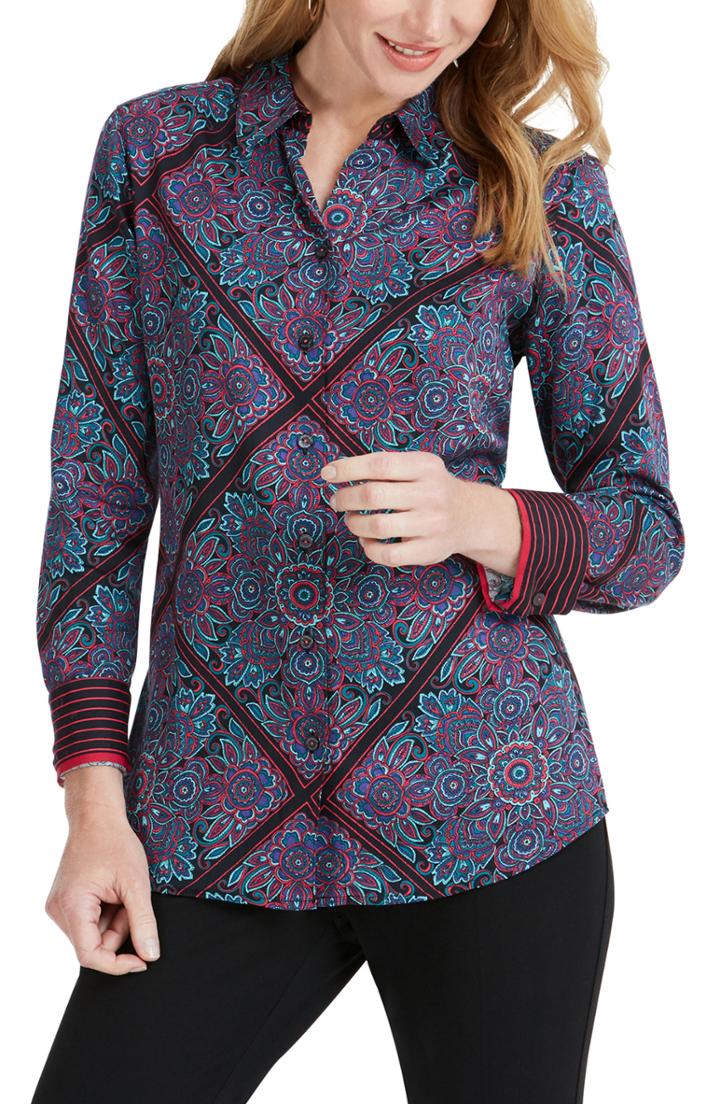 Women's Foxcroft Addison Diamond Paisley Shirt - Blue