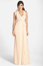 Women's Nouvelle Amsale 'erica' Ruffle Chiffon Halter Neck Wrap Gown - Ivory