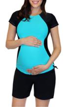 Women's Mermaid Maternity Short Sleeve Maternity Rashguard, Size - Blue