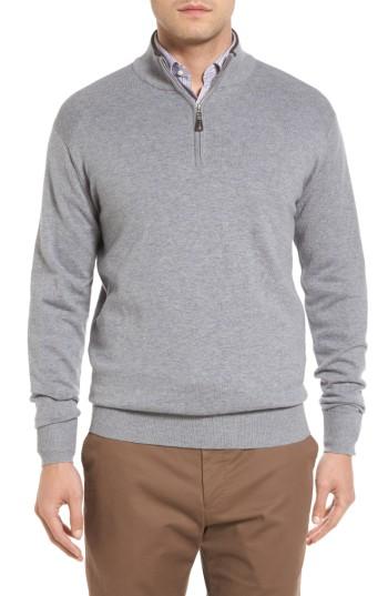 Men's Peter Millar Mock Neck Quarter Zip Wool & Cotton Sweater - Grey