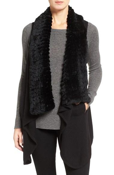 Women's Belle Fare Cashmere Drape Vest With Genuine Rex Rabbit Fur Trim