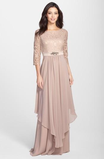 Women's Eliza J Embellished Lace & Chiffon Gown - Beige