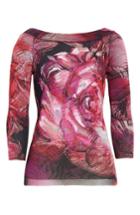 Women's Fuzzi Embroidered Rose Print Tulle Top - Pink