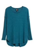 Petite Women's Bobeau Rib Long Sleeve Fuzzy Sweatshirt P - Blue