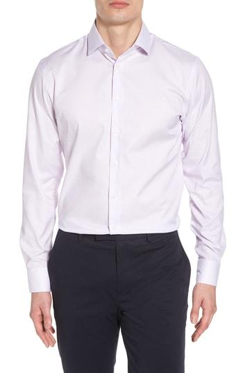 Men's Calibrate Trim Fit Non-iron Stretch Solid Dress Shirt 32/33 - Purple