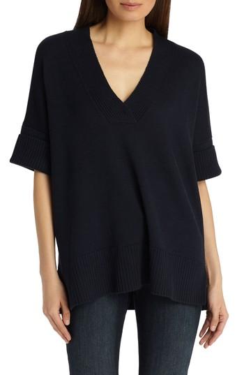 Women's Lafayette 148 New York Relaxed V-neck Cotton & Silk Sweater, Size - Blue