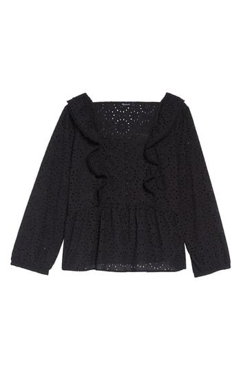Women's Madewell Eyelet Pompom Top - Black