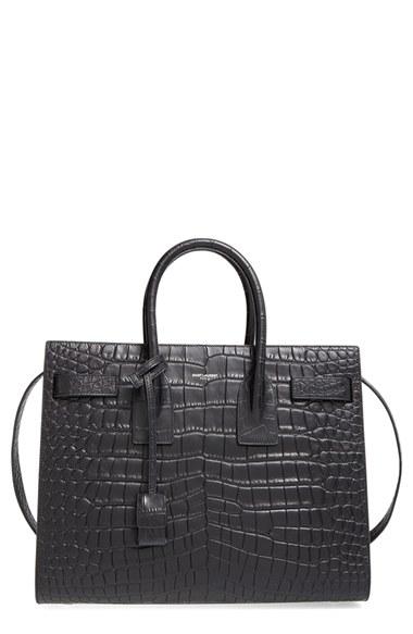 Saint Laurent 'small Sac De Jour' Croc Embossed Leather Tote - Black