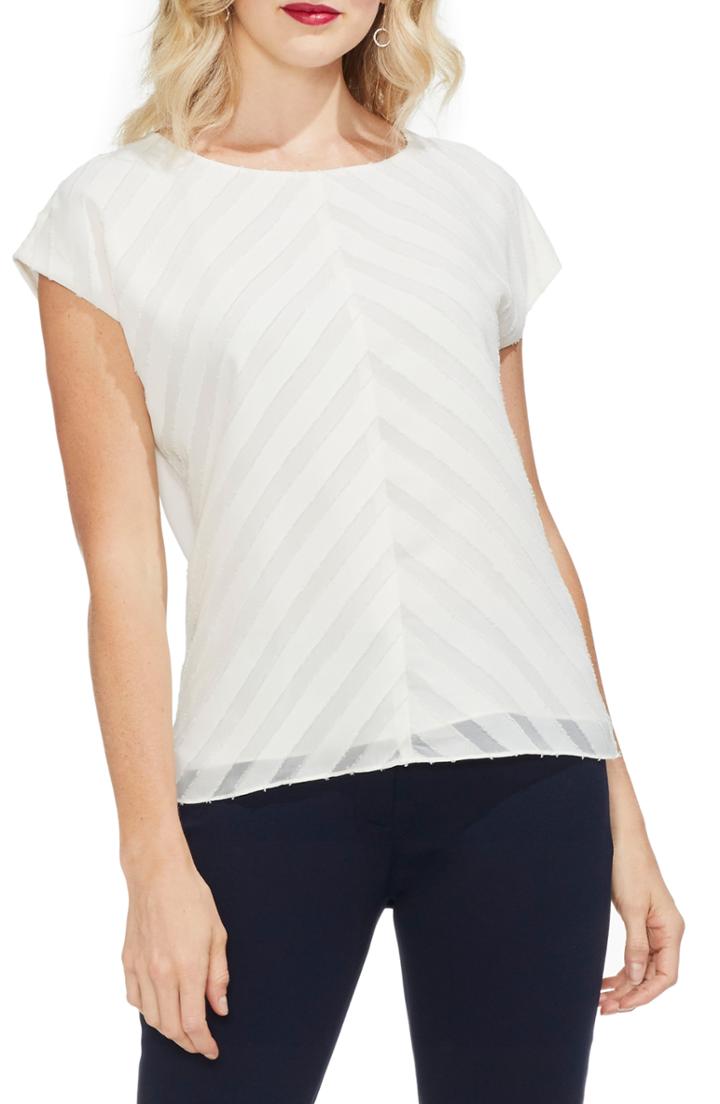 Women's Vince Camuto Fringe Trim Chevron Stripe Blouse - Ivory