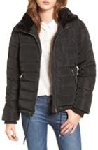 Women's Dorothy Perkins Puffer Jacket With Faux Fur Us / 10 Uk - Black