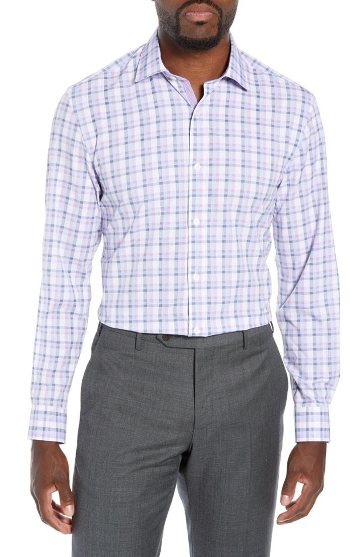 Men's W.r.k Trim Fit 4-way Stretch Plaid Dress Shirt .5 - Purple
