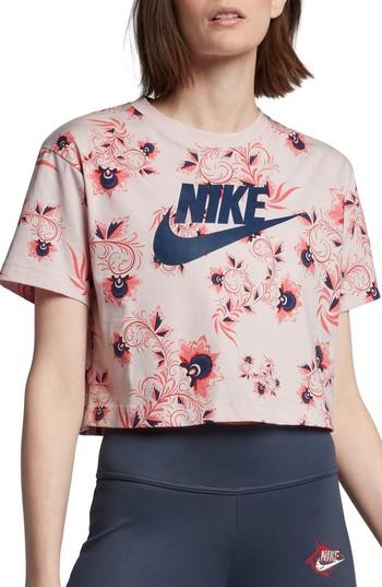 Women's Nike Sportswear Russian Floral Print Crop Tee - Pink