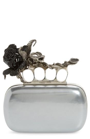Alexander Mcqueen Knuckle Clasp Metallic Leather Box Clutch - Metallic