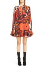 Women's Alexander Mcqueen Butterfly Print Ruffle Hem Silk Dress Us / 36 It - Red