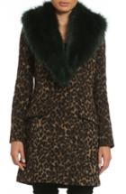 Women's Belle Badgley Mischka 'holly' Faux Fur Collar Boucle Coat - Brown