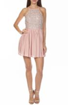 Women's Lace & Beads Sprinkle Sequin Skater Dress - Pink