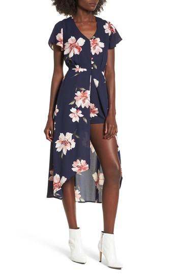 Women's Row A Floral Print Midi Romper - Blue