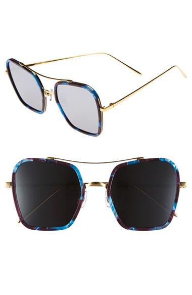 Women's Gentle Monster 53mm Retro Square Sunglasses - Blue/ Burgundy/ Black Mirror