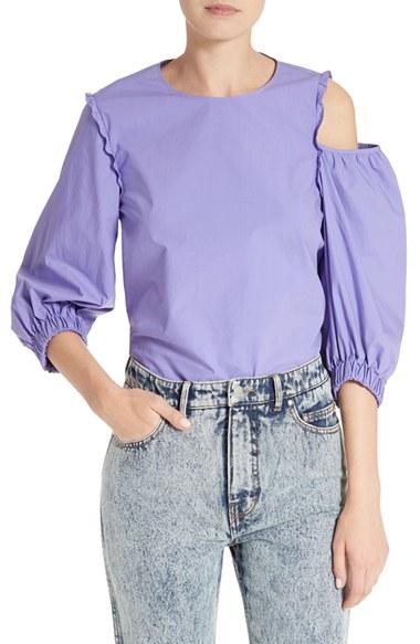 Women's Tibi Cotton Poplin Asymmetrical Top