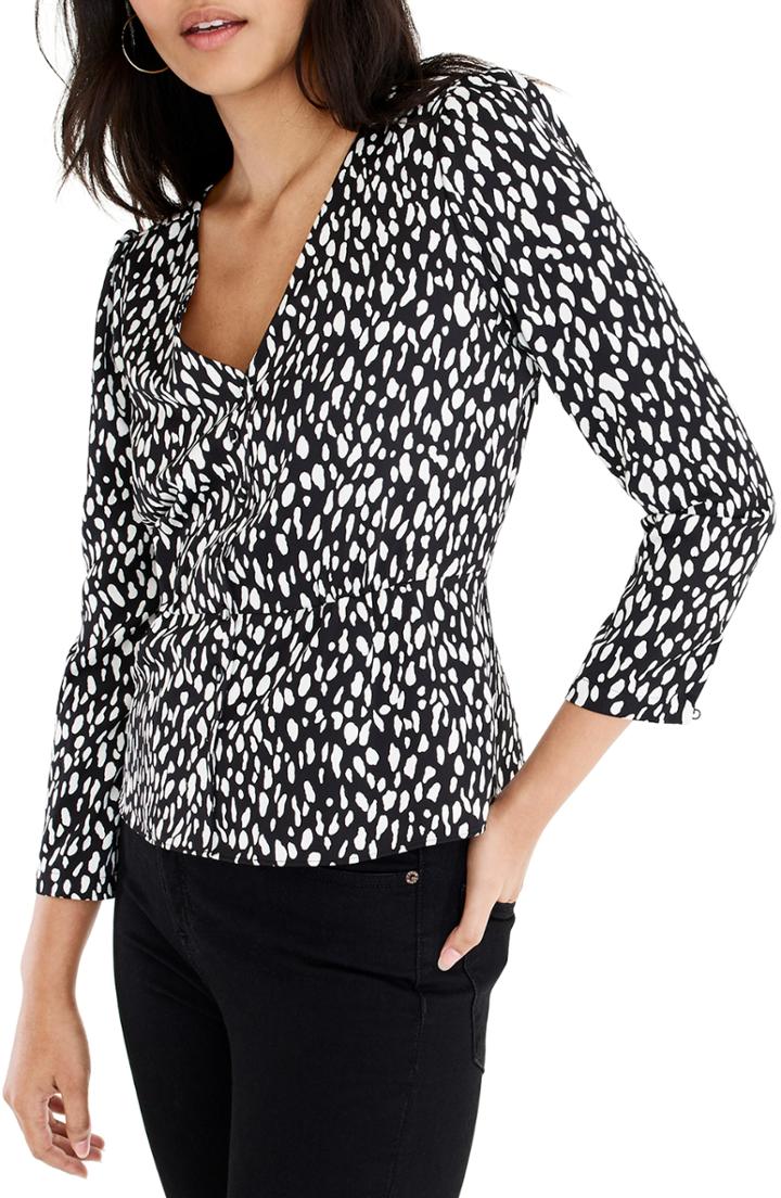 Women's J.crew Leopard Print Peplum Satin Crepe Top - Black