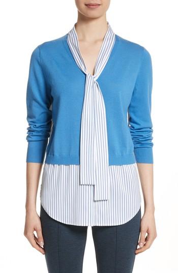 Women's St. John Collection Layered Jersey Knit Cardigan, Size - Blue