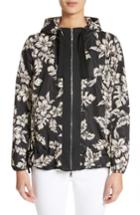 Women's Moncler Water Resistant Floral Print Hooded Jacket - Black