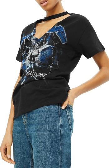 Women's Topshop By And Finally Metallica Lightning Choker Tee Us (fits Like 0) - Black