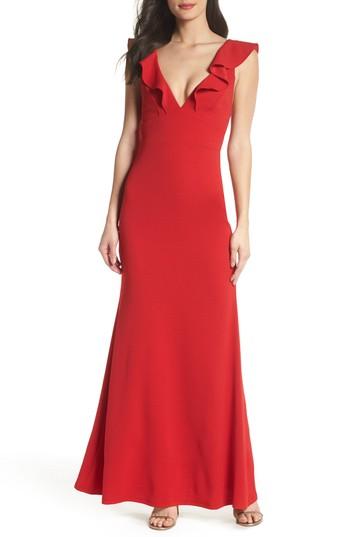 Women's Lulus Perfect Opportunity Ruffle Mermaid Gown - Red